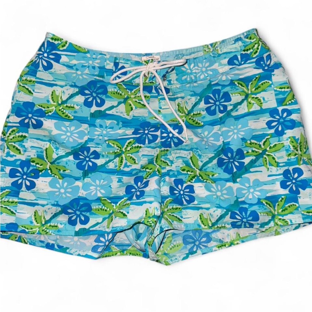 Tropical print Blue and Green Swim Shorts— size M (8-10)